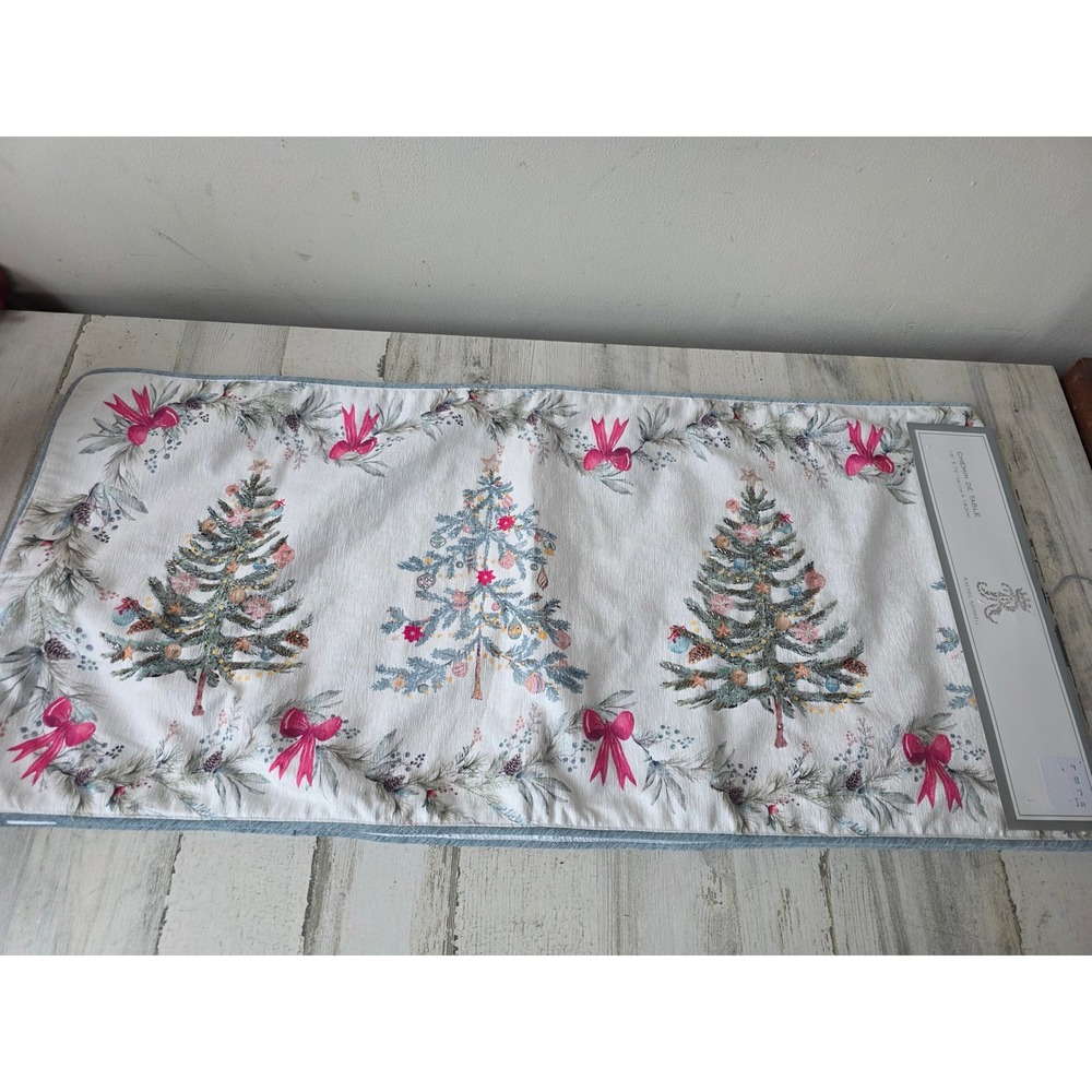 Rachel ashwell beaded tree pink ribbon breast cancer table runner‎ Xmas blue